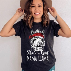 She is a Bad Mama Llama Saying TShirt, Cute Llama Lover Gift, Llama T-Shirt, llama gifts, Mama Llama tee, shes a Bad Mama llama, Funny Shirt