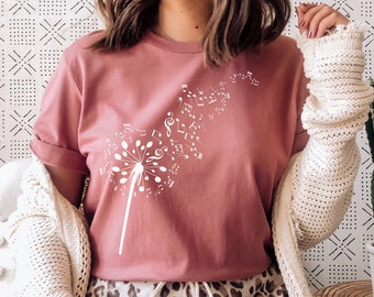 Dandelion Music Notes T-Shirt: Music Lover Gift