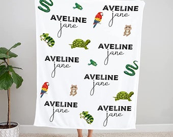 Reptile blanket, Name Blanket, Reptile decor, Baby blanket, Personalized blanket, Kids blanket, Baby boy blanket, baby name blanket