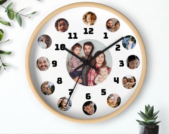 Gepersonaliseerde wandklok voor familiefoto - houten lijst van 10 inch