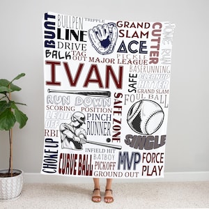 Custom Name With Baseball Blanket, Personalized Blanket, Blanket with name, Baby name blanket, Blanket for kids, Blanket For Son, Son Gift