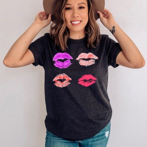 Pink Lips Graphic T-Shirt: Kisses Design, Gifts for Her