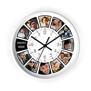 Personalized Photo Wall Clock: Custom Family Gift, 10-Inch Wooden Frame