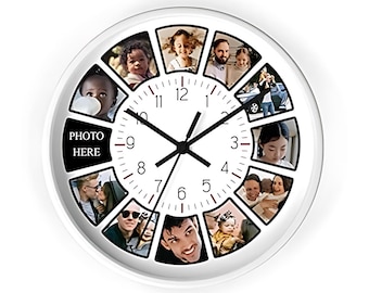 Personalized Photo Wall Clock: Custom Family Gift, 10-Inch Wooden Frame