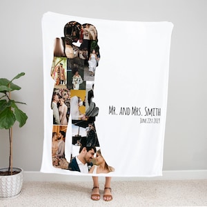 Manta para él y para ella, manta de boda, regalo romántico, manta de amor, manta de parejas, manta de nombre, manta de collage de fotos, regalo de esposa