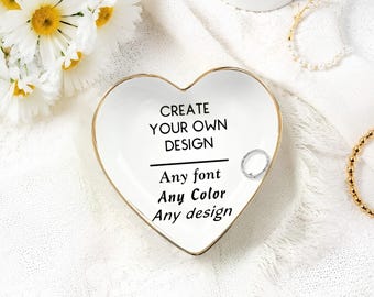 Custom Heart Shaped Ceramic Jewelry Tray, Ring Dish, Trinket Holder, Small Gift for Her