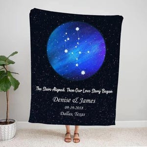Nomi e date di nozze personalizzati con stelle Costellazione Coperta, Coperte per coppie, Regalo per la fidanzata, Regalo per la moglie Attiva