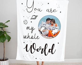 Personalized You're My World Couple Photo Blanket, Wedding Blanket, Romantic Gift, Love Blanket, Couples Gifts, Name Blanket, Wife Gift