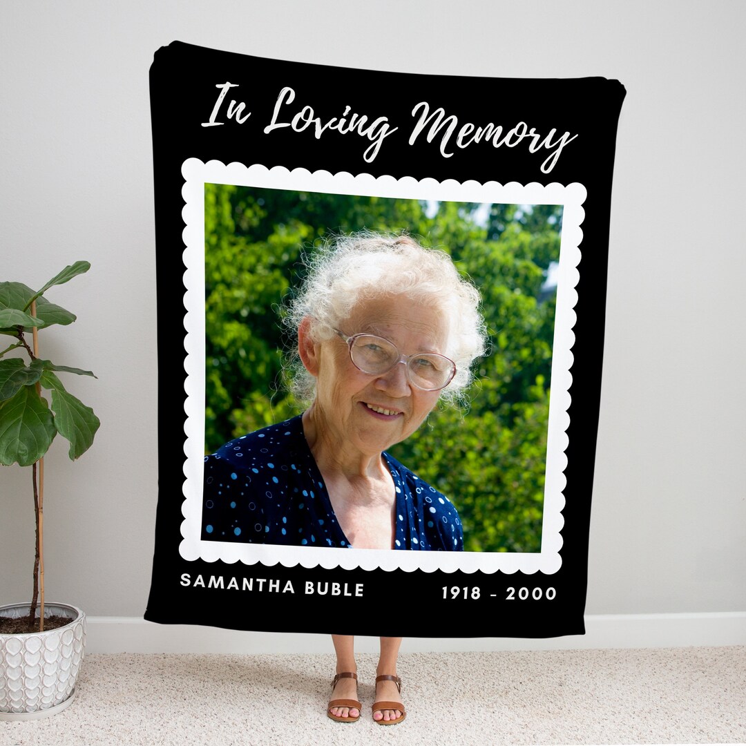Personalized Memorial Blanket With Photo Name and Quote, Sympathy Gift