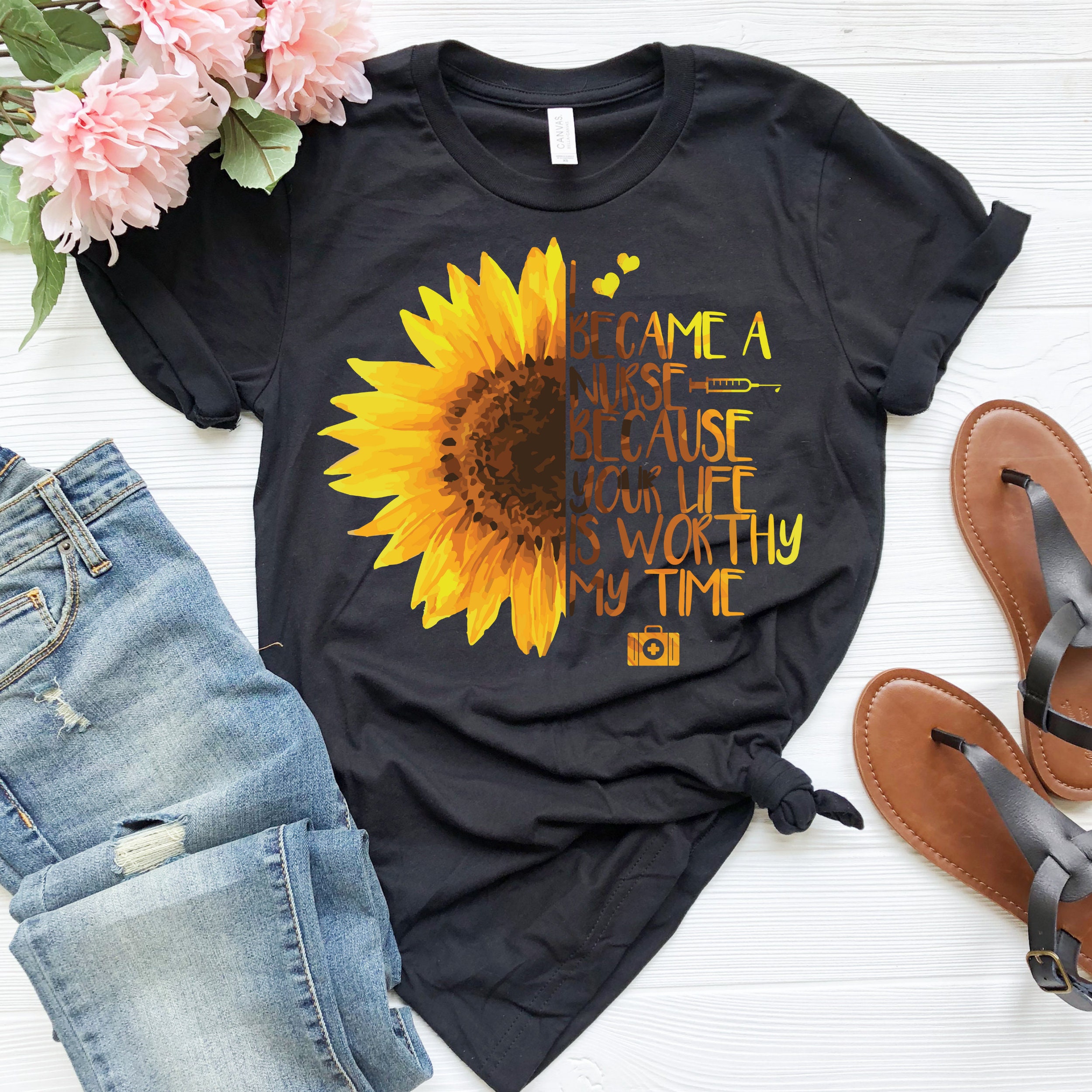 Sunflower Nurse Tshirt Nurse Gift Registered Nurses - Etsy