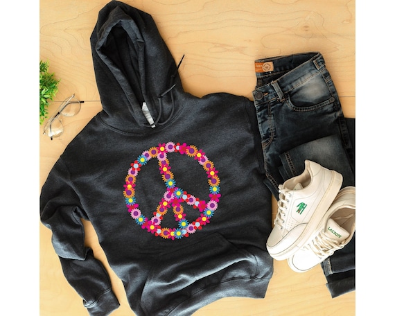 Hippie Clothes Dark Heather Gray Hippie Pullover Peace Sign Hoodie Hippies Party Costume Peace Hoodie Hippy Hoodie 60s Clothing