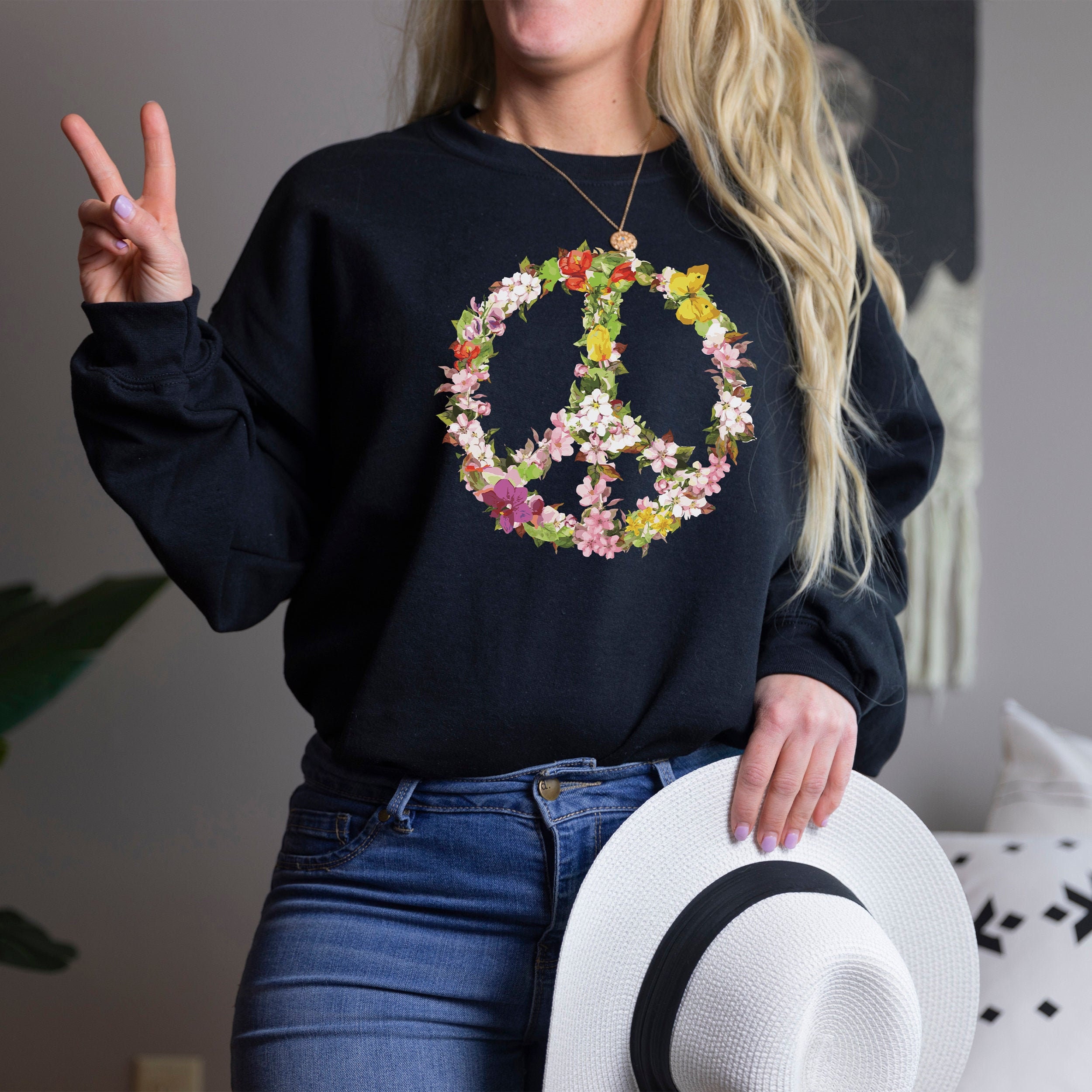 SunshineGarments Flowers Peace Sign Sweatshirt, Peace Sweater for Women, Botanical Print Hippie Sweatshirt, Birthday Gift, Peace Sweatshirt, Mom Gift, Sister SunshineGarments Flowers Peace Sign Sweatshirt, Peace Sweater for Women, Botanical Print Hippie Sweatshirt, Birthday Gift, Peace Sweatshirt, Mom Gift, Sister