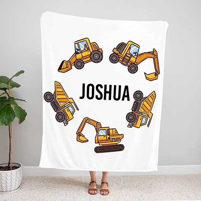 Personalized Name Blanket, Custom Name, Construction Blanket, Kids Gift, Baby Blanket, Truck Blanket, grandson blanket, customized blanket