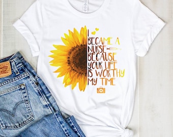 T-shirt zonnebloem: inspirerend citaat, RN Gift