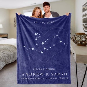 Personalisierte Paar Name Konstellation Decke | Sternzeichen Paar Decke | Sternbild Karte Decke | Hochzeit Jahrestag Decke