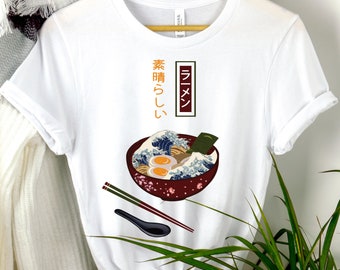 T-shirt graphique Ramen Waves : chemise anime japonais kawaii