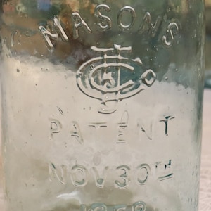 Vintage Mason&#39;s Blue Canning Jar: 1/2 Gallon Zinc Lid, 1858