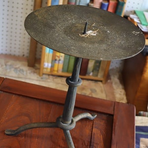 Small vintage iron candle table  12 inches tall 8 inches round