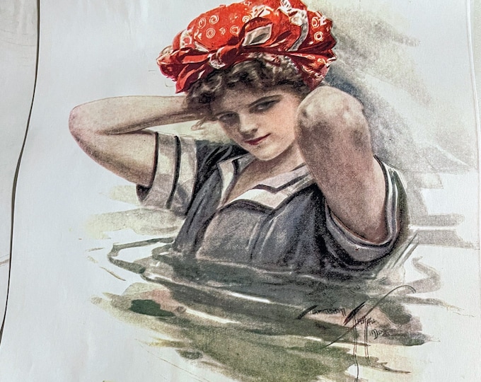 Vintage Harrison Fisher print. Girl in a red hat
