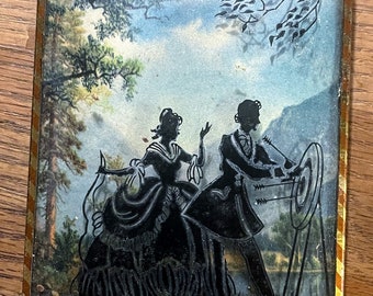 Vintage Reverse Painting Framed Picture Lady Belle Peacock