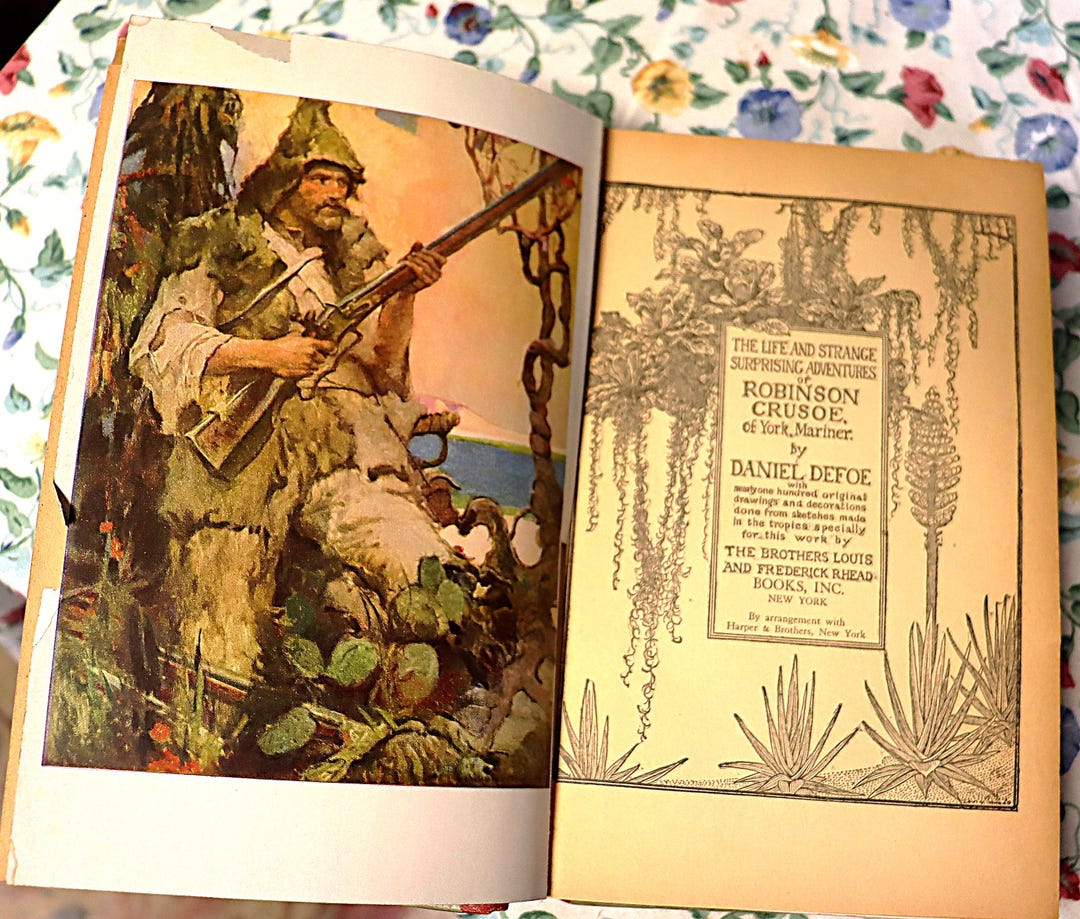 Vintage 1940s Robinson Crusoe Book by Daniel Defoe, Books Inc. Harper ...