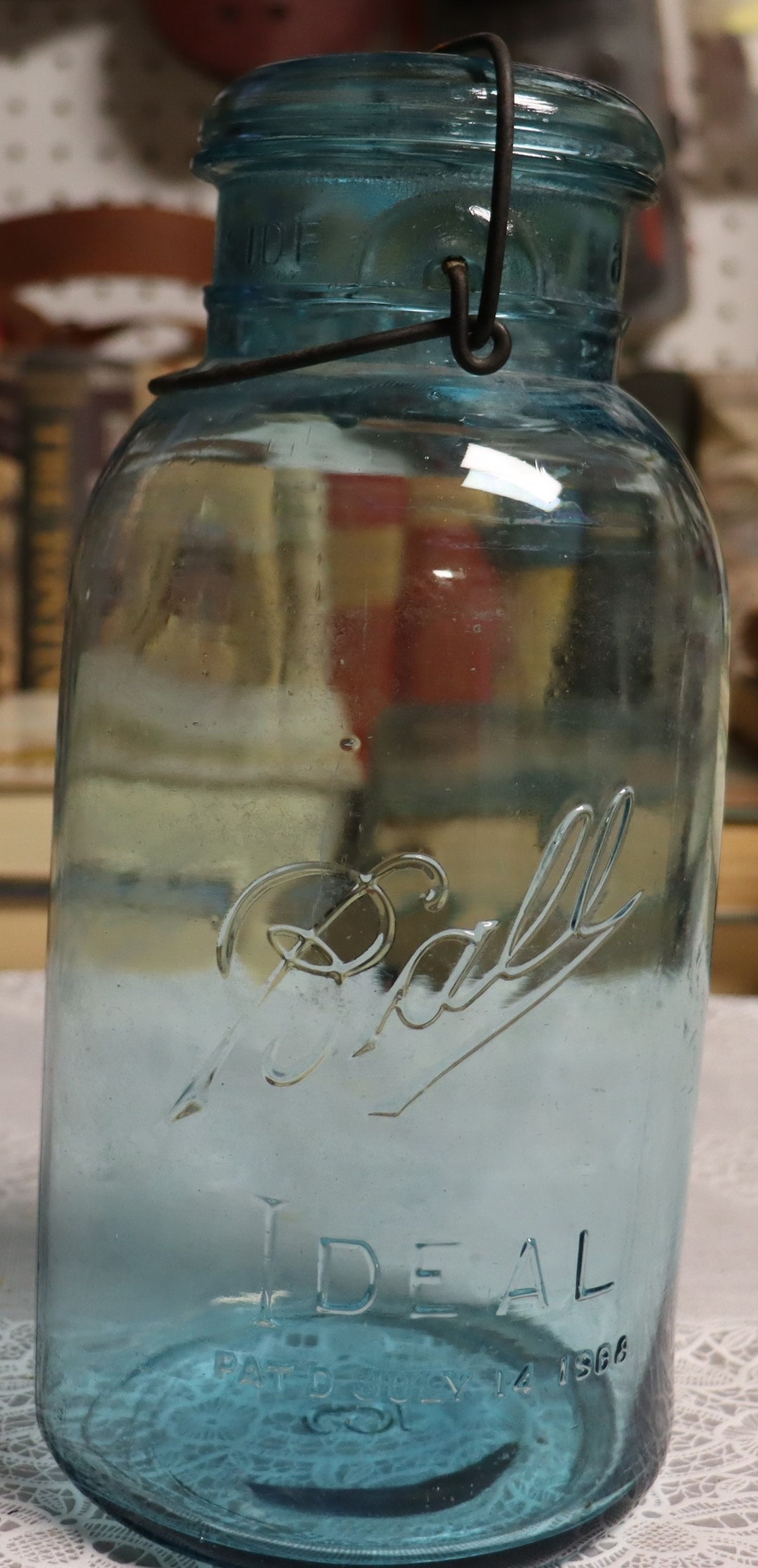 Vintage Ball Ideal Pat. D July 14, 1908 Half Gallon Blue Canning Jar