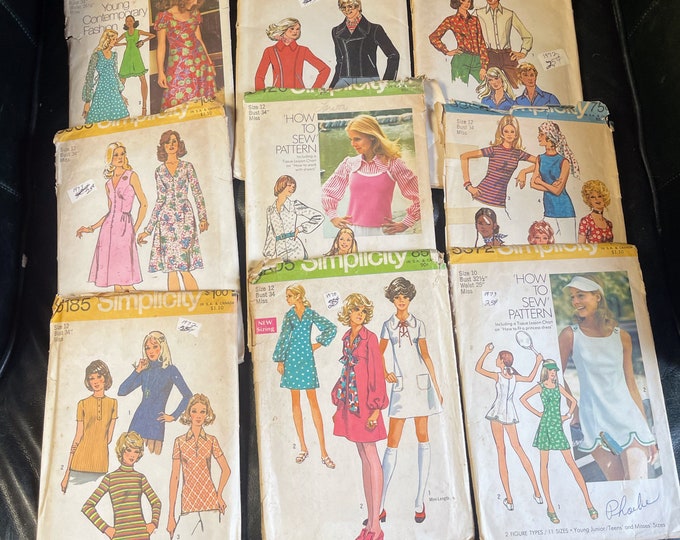 Vintage Simplicity dress pattern kit 1972 #5015 plus 8 more.