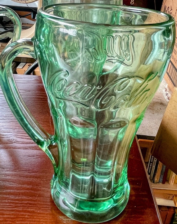6 Vintage Libby Green Coca-cola Coke Thick Heavy Glass With Mug