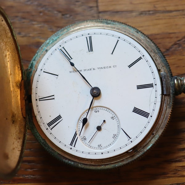 Vintage Elgin National Watch Co. 1879  Serial number 615701 non working and missing crystal. Hunters case