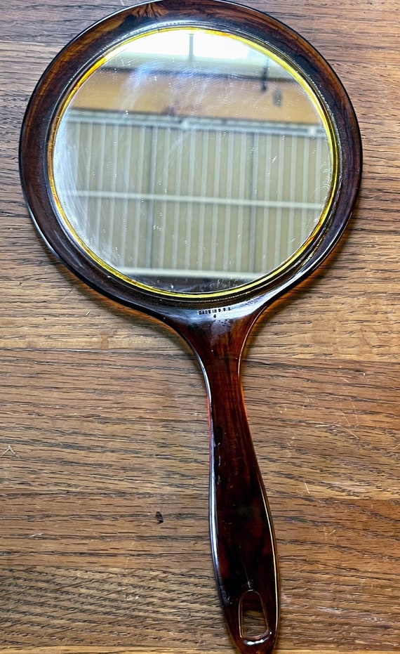Vintage oval plastic hand mirror Etsy