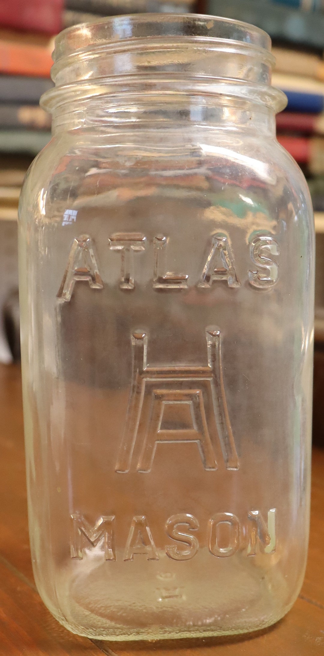 激レア　ヴィンテージ　アトラス　ガラスジャー Vintage Hazel Atlas Clear Quart Jar P 13 - Etsy