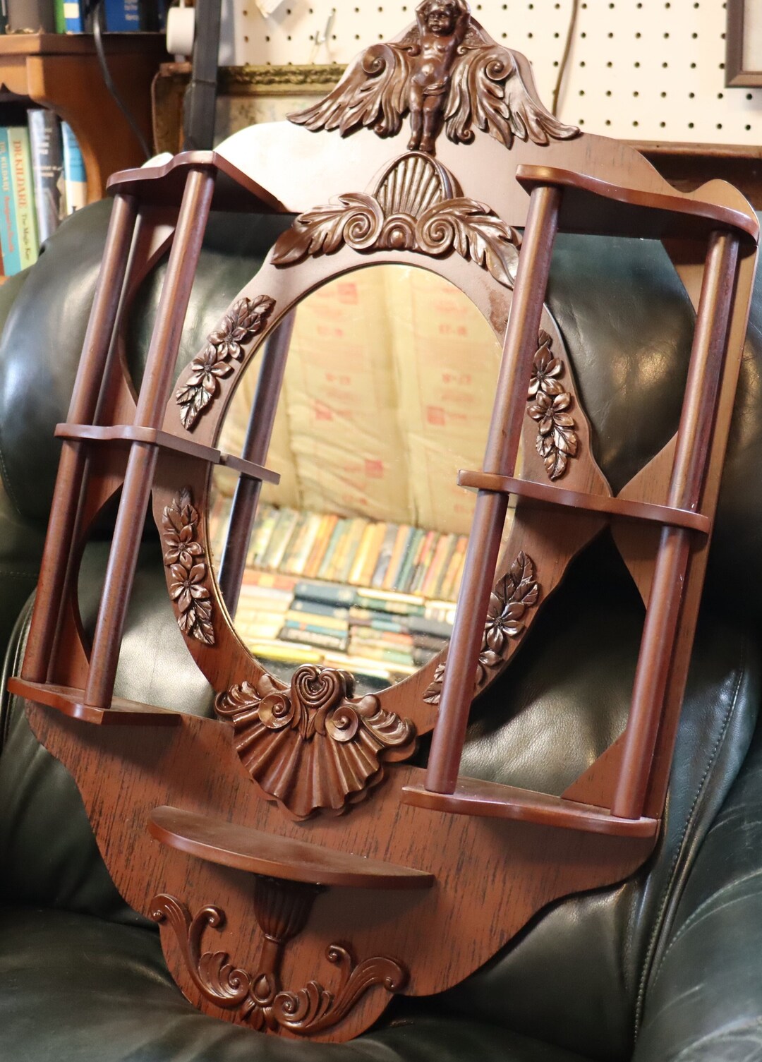 Vintage Mahogany Finish Wall Mirror Display Unit 30 by 19 Inches Etsy