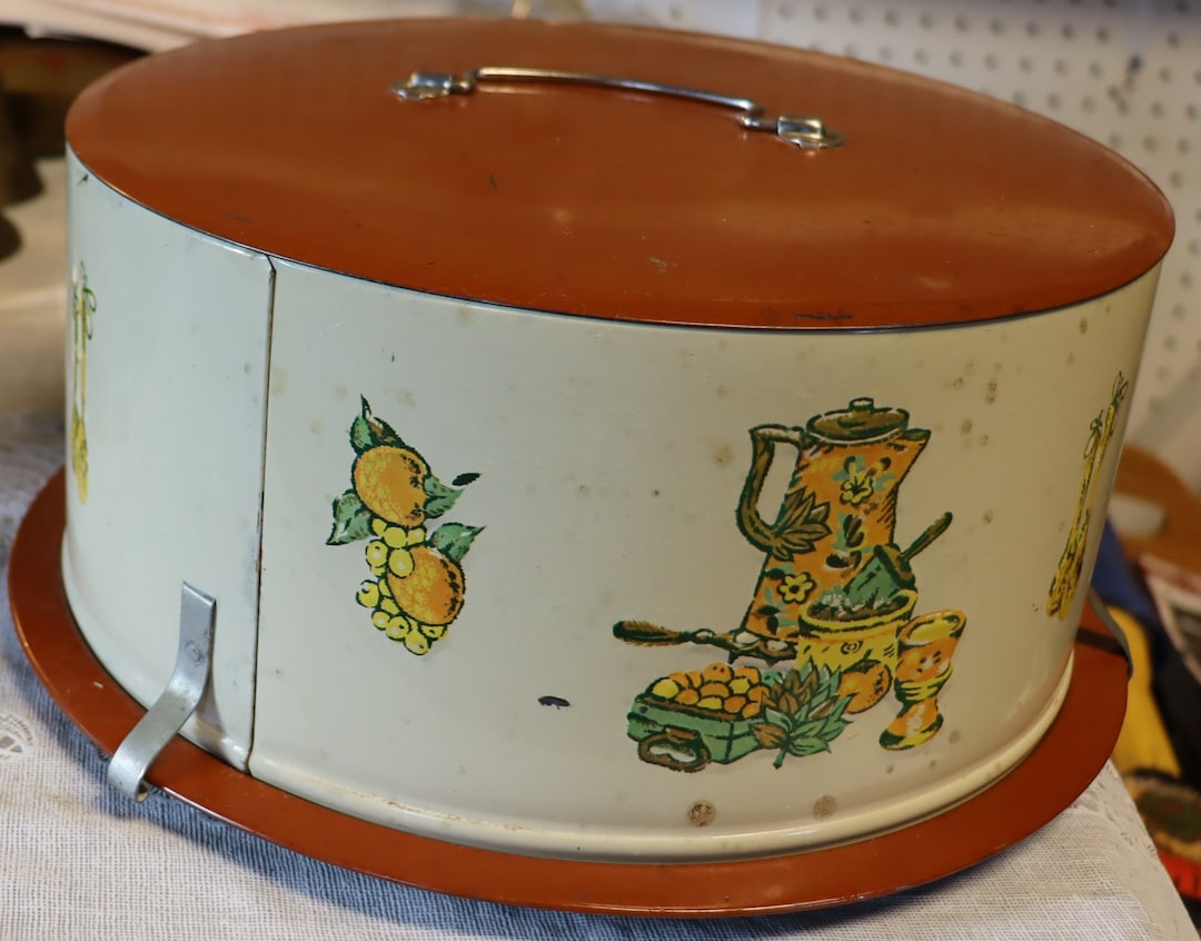 Vintage Decoware Cake Carrier Metal With Enamel Fruit Design - Etsy