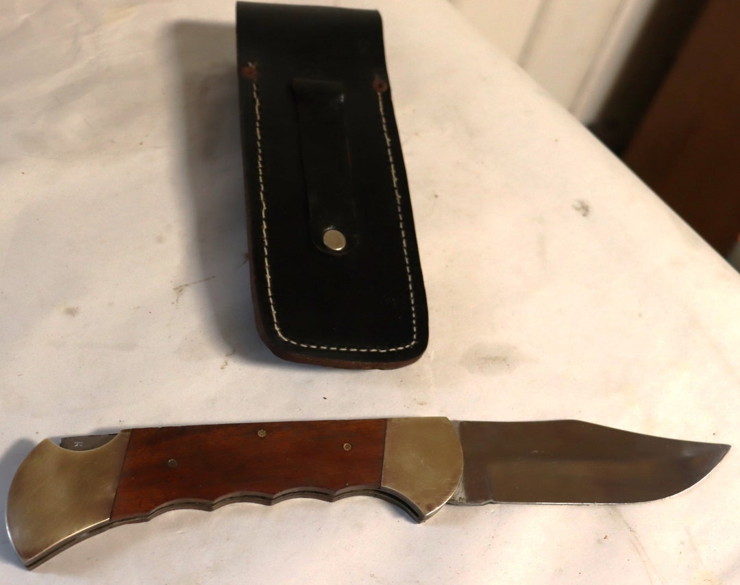 Vintage Large Pakistan Lock Blade Knife With Leather Holster Etsy