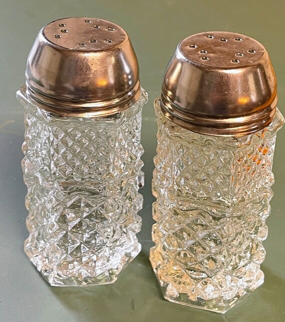 Vintage Cut Glass Salt and Pepper Shakers Etsy