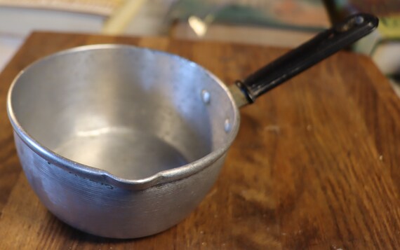 Vintage Aluminum Cooking Pot 12 Oz Made in Italy With Wood 
