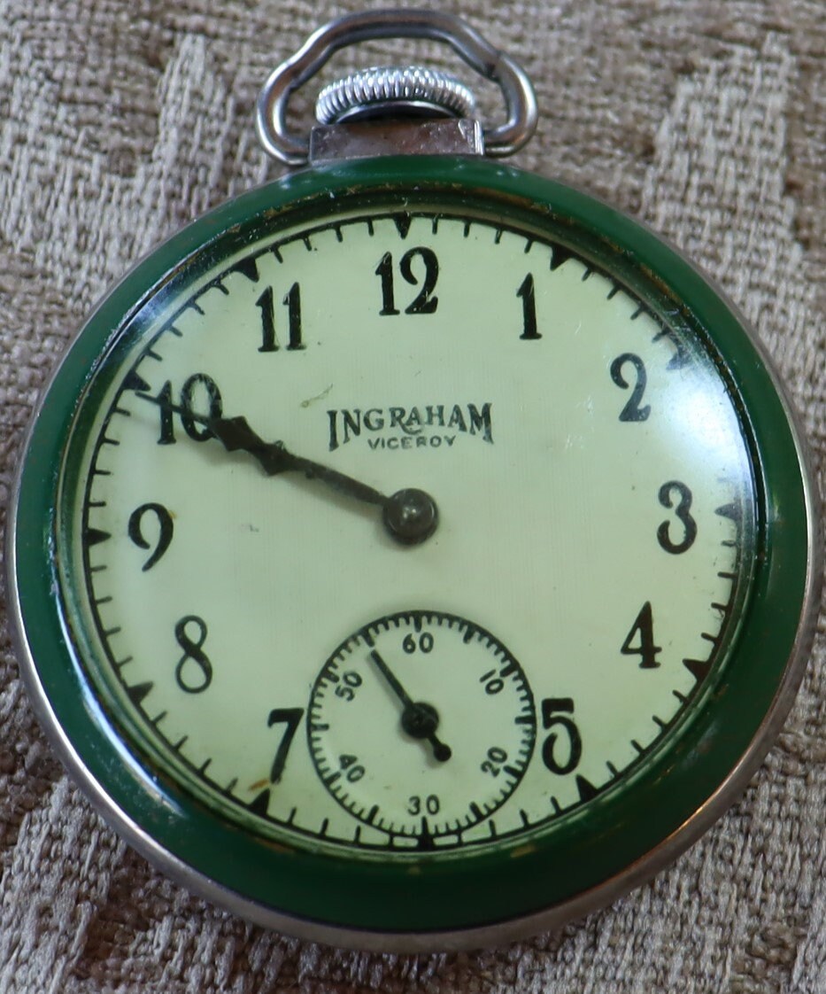 Vintage Ingraham Viceroy Green Red Dollar Pocket Watch Working Etsy