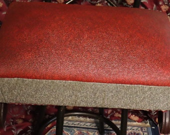 Vintage vinyl ottoman 24 by 16 by 12 inches red and gray