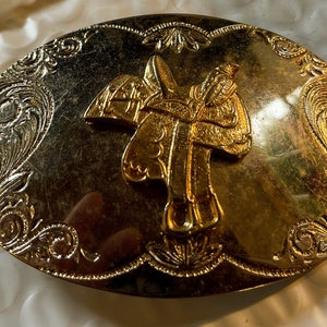 Vintage belt buckle chrome with saddle