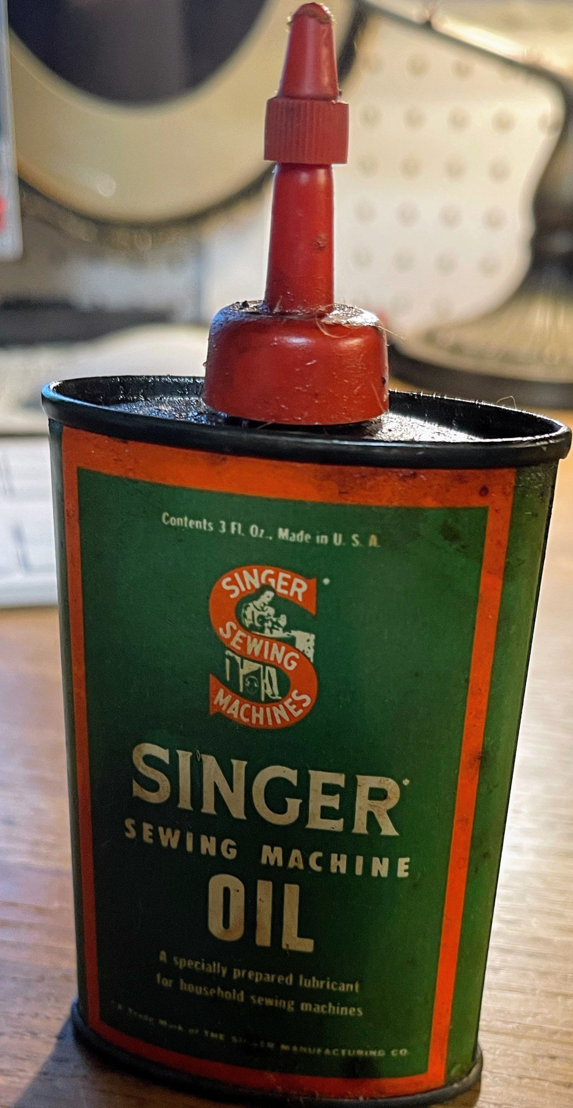 Vintage Singer Sewing Machine Oil Can Red Top Etsy