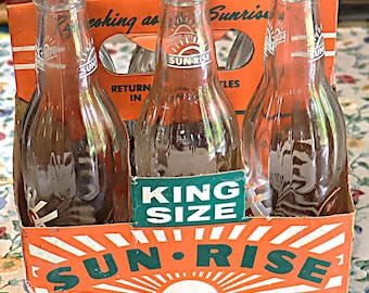 Vintage Sun-Rise Carton and 6 Sun-Rise glass bottles