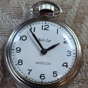 Vintage Westclox Bull&#39;s Eye pocket watch not working. 2 inch round
