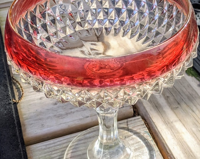 Ruby red compote with diamond crystal design candy dish