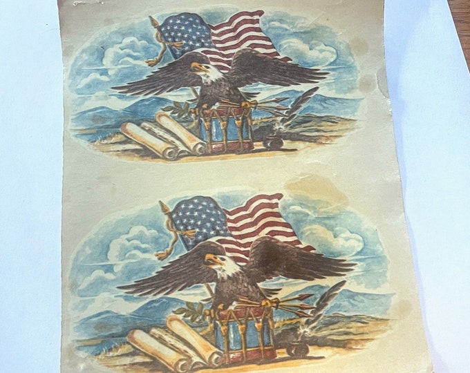 Vintage eagle and flag decal from the 1960's. Set of 2