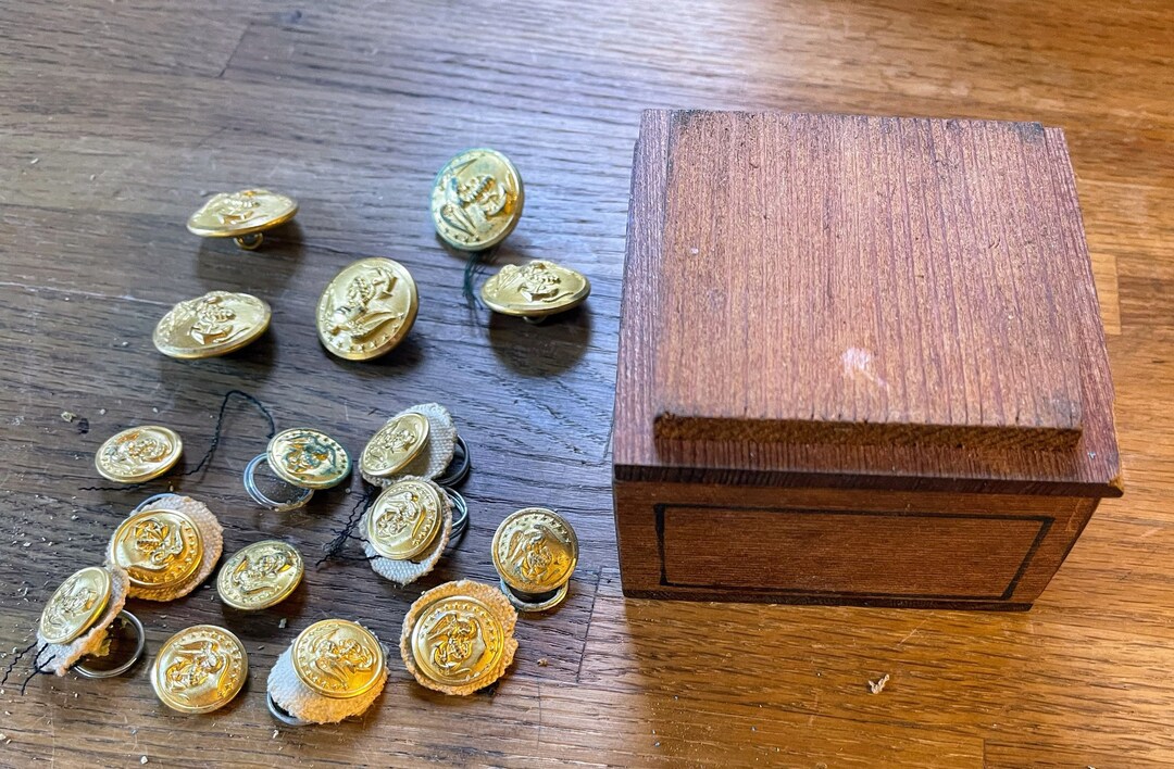 Vintage Wood Box of Military Buttons - Etsy