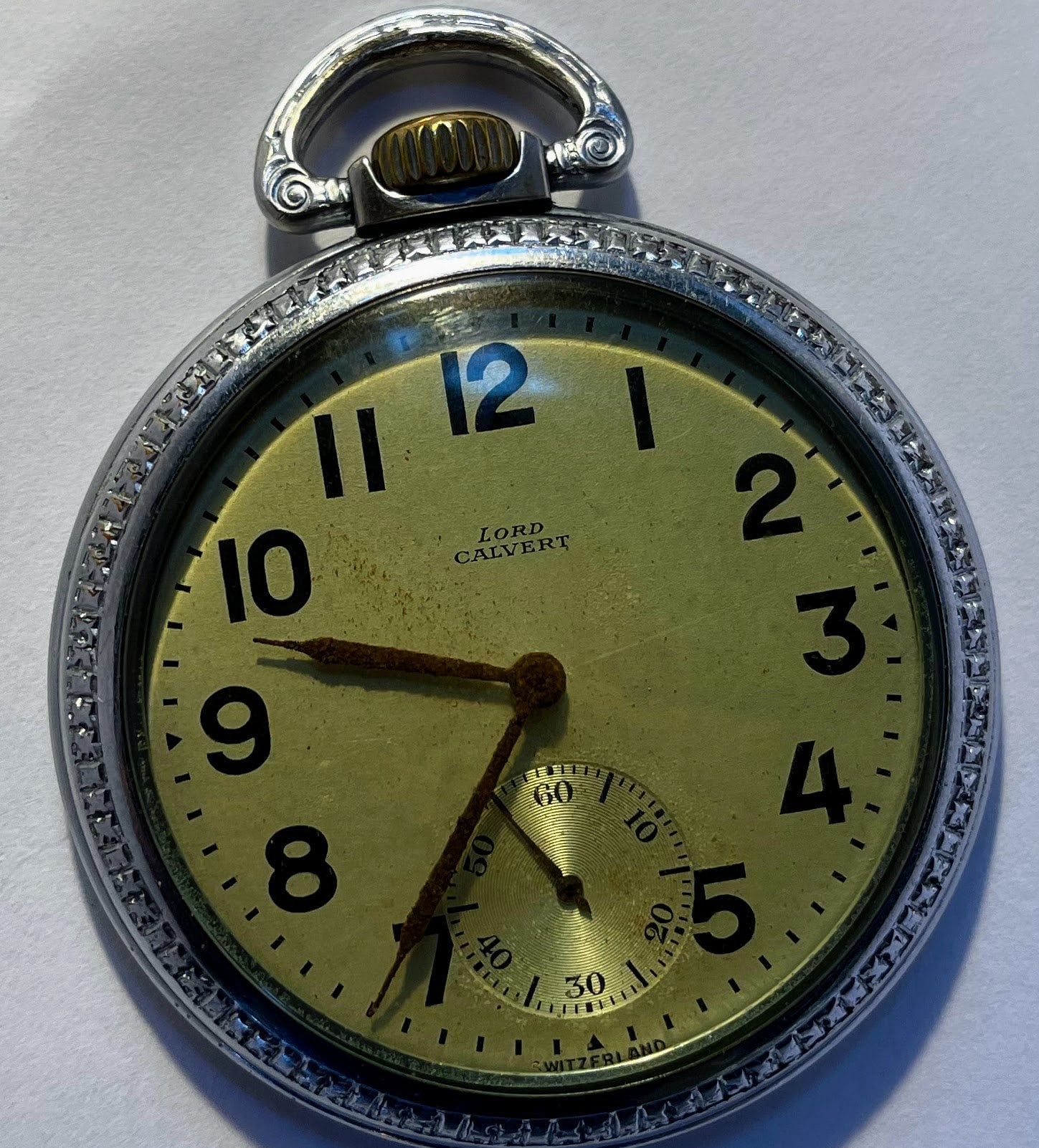 Vintage Lord Calvert Pocket Watch.17 Jewels 2 Inches Round. Runs