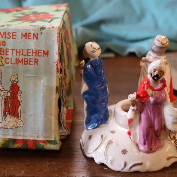 Vintage three wise men candle holder in original box Commodore products Japan Missing star