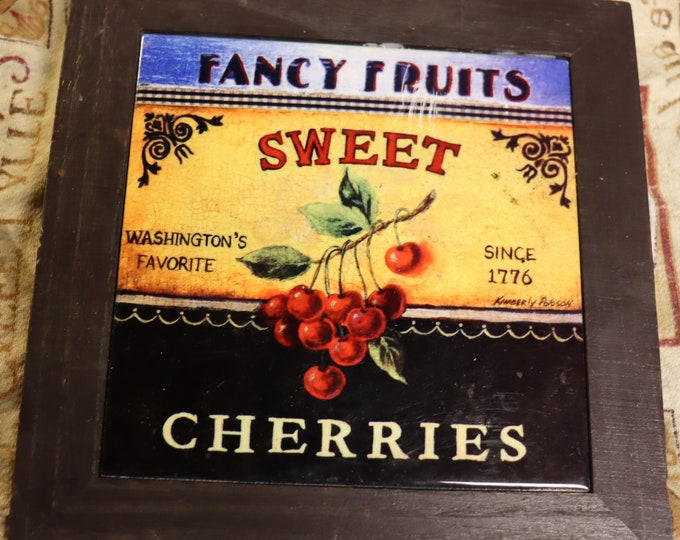 Vintage Fancy Fruits Cherries wall hanging or hot pot holder