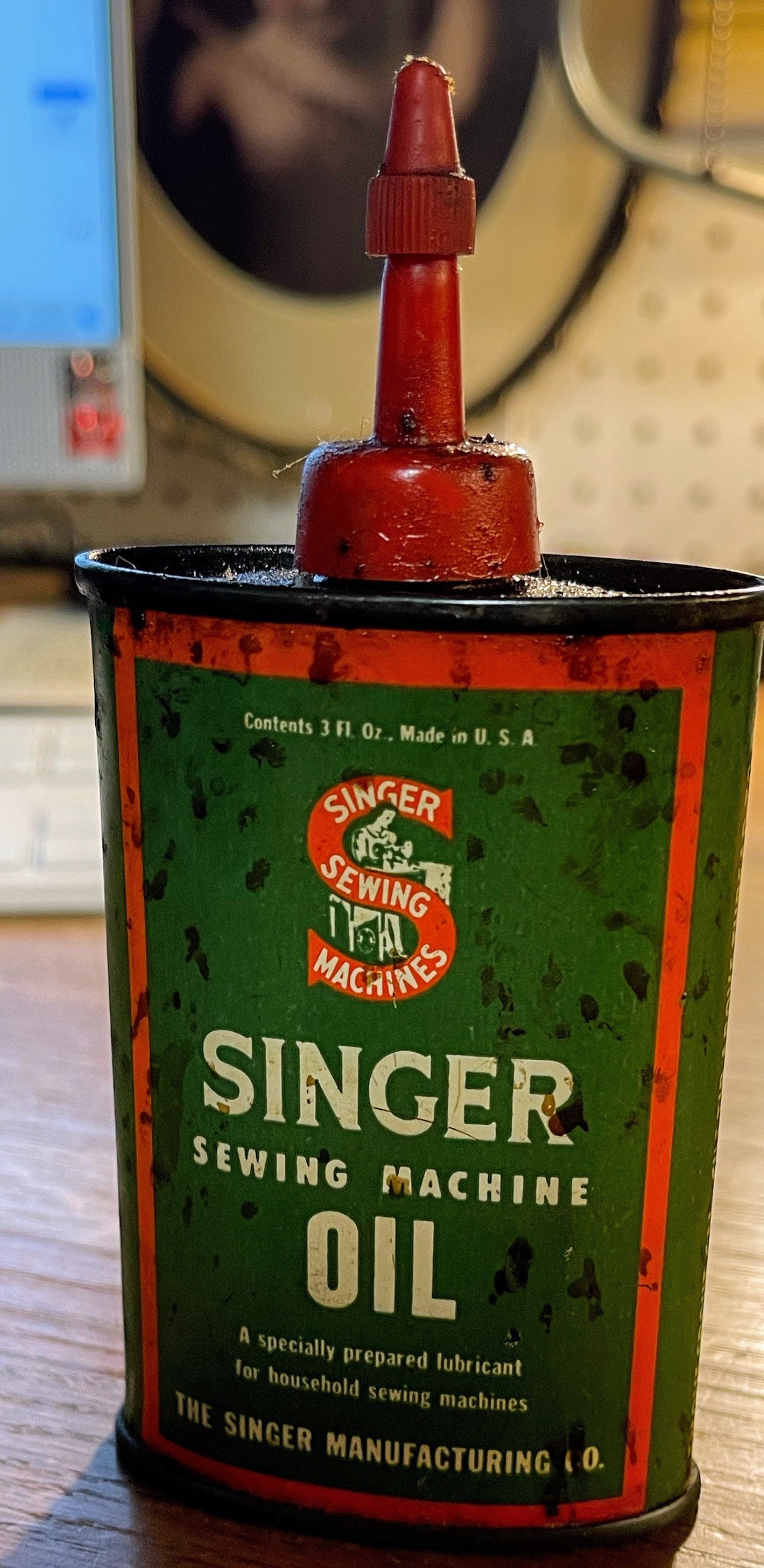 Vintage Singer Sewing Machine Oil Can Red Top Etsy