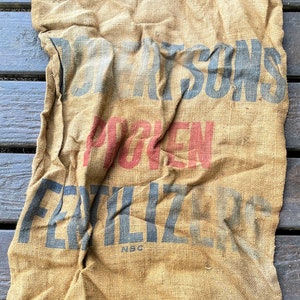 Vintage 36 by 24 inches burlap sacks Robersons printing has a few  minor holes 200 lb bags Barn find